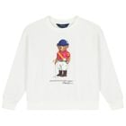 Girls White Polo Bear Sweatshirt, 1, hi-res