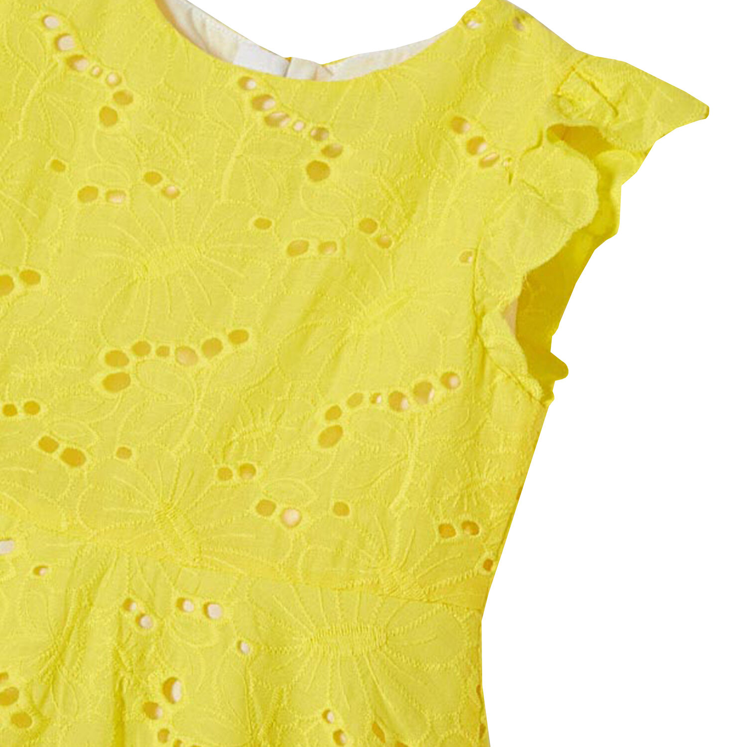 Girls Yellow Broderie Anglaise Dress, 1, hi-res