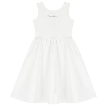 Girls White Flared Jersey Dress