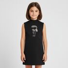 Girls Black Logo Dress, 1, hi-res