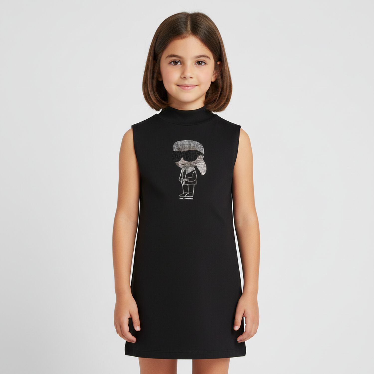 Girls Black Logo Dress, 1, hi-res