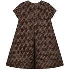 Girls Beige FF Logo Dress, 1, hi-res