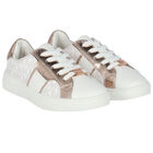 Girls White & Rose Gold Logo Trainers, 1, hi-res