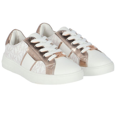 Girls White & Rose Gold Logo Trainers