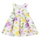 Younger Girls White Floral Satin Dress, 1, hi-res