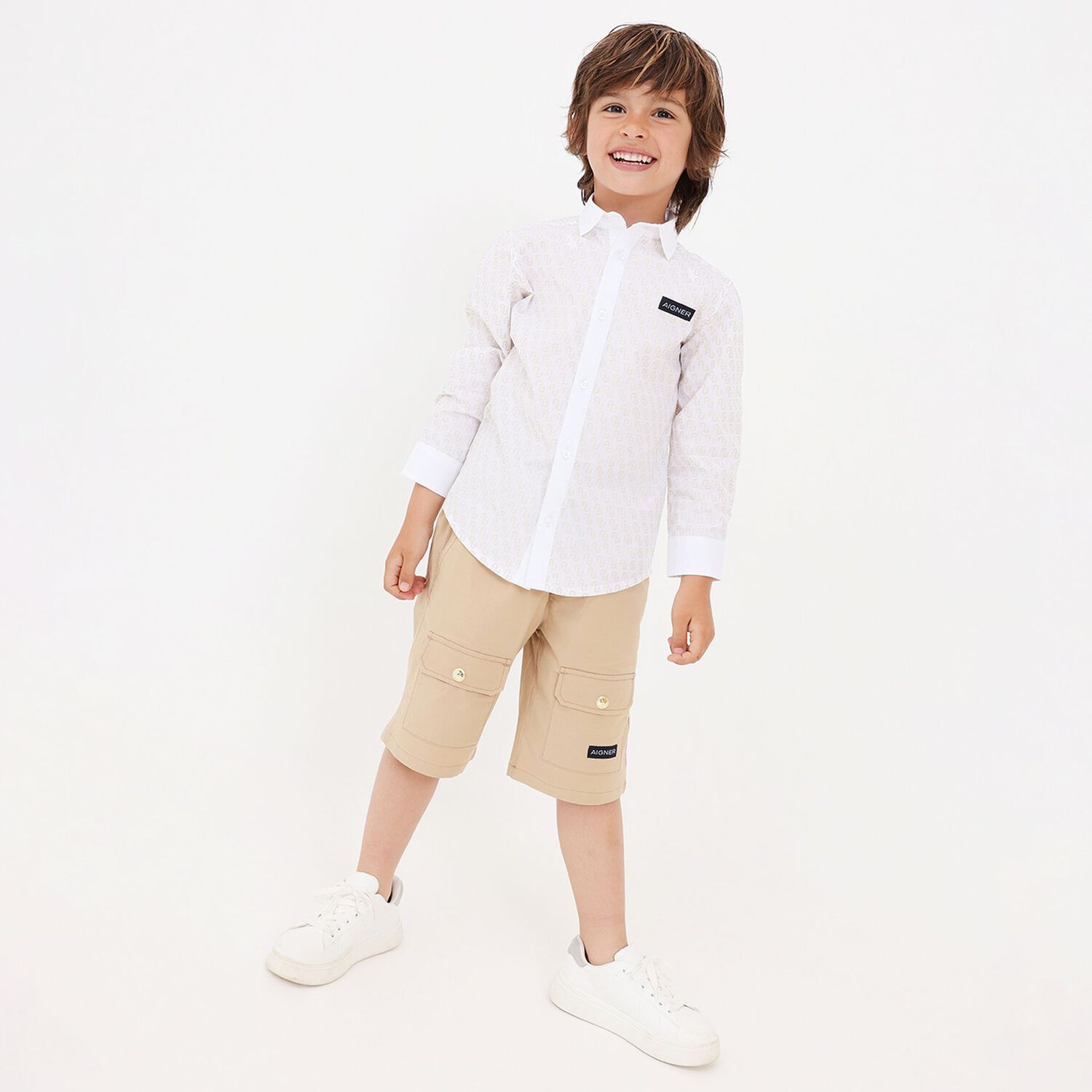 Boys White Logo Shirt, 1, hi-res