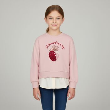 Girls Pink & Ivory Strawberry Sweatshirt