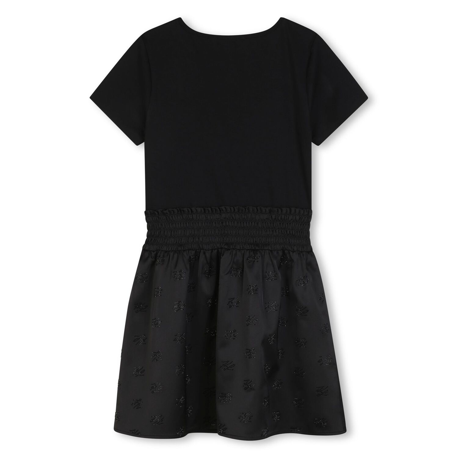 Mini Me Girls Black Logo Rhinestone Dress, 1, hi-res