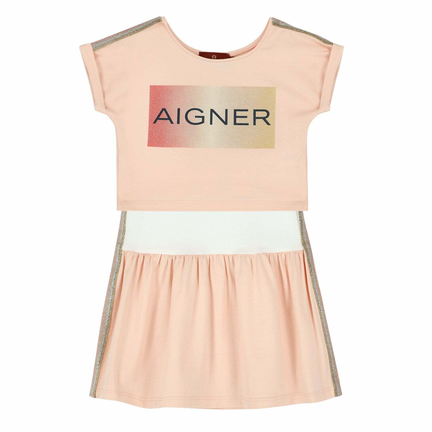 Girls Pink & White 2 Piece Dress Set , 1, hi-res image number null