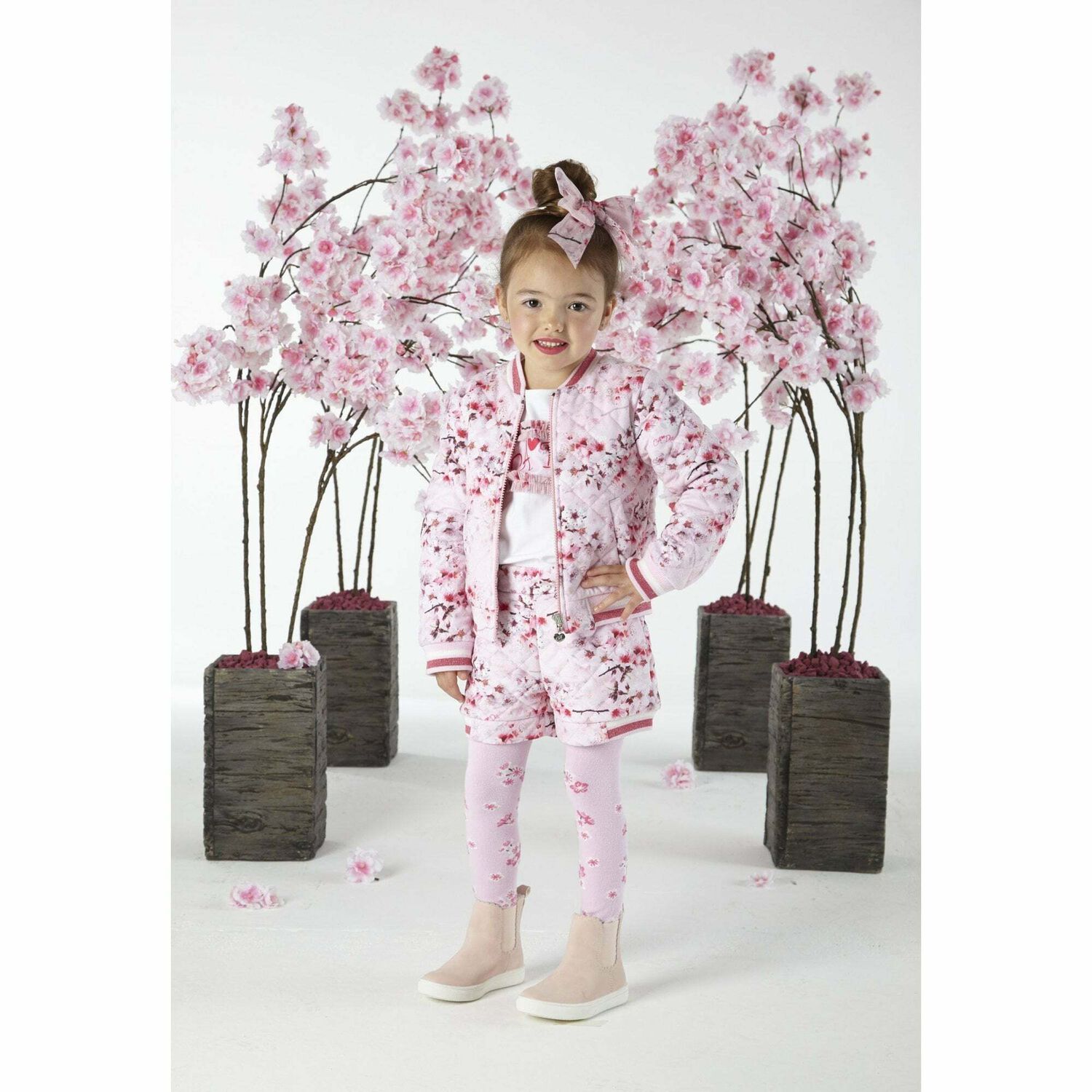 شورت بالورود باللون الزهرى للبنات, 1, hi-res