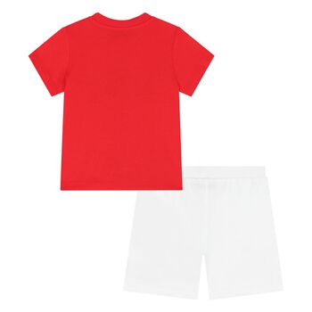 Younger Red & White Teddy Bear Logo Shorts Set