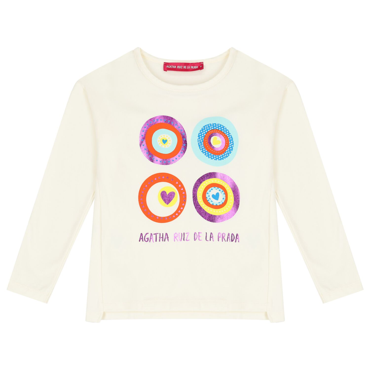 توب بنات بأكمام بالشعار باللون العاجي, 1, hi-res image number null