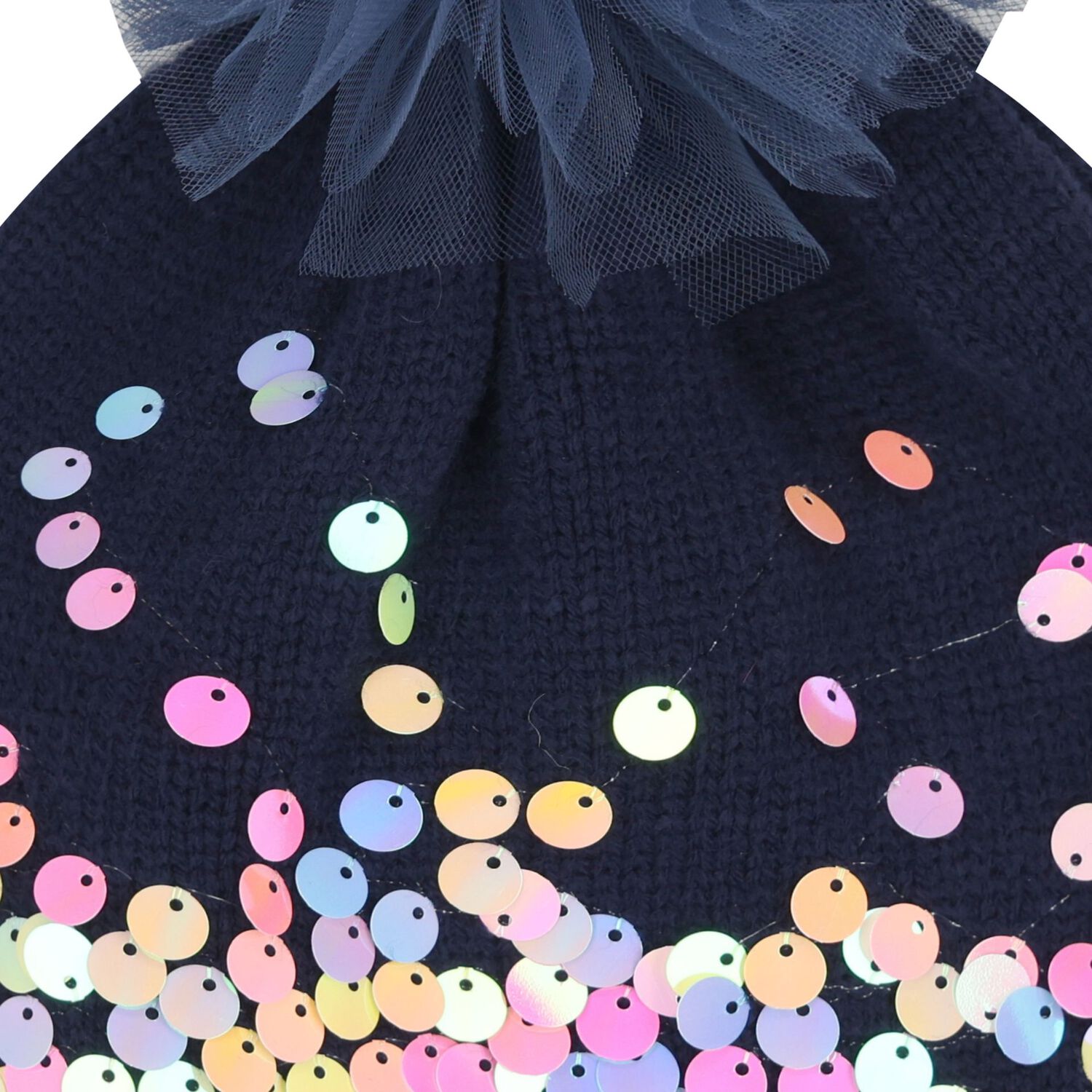Younger Girls Navy Blue Knitted Hat, 1, hi-res