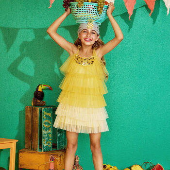 Girls Yellow Logo Tulle Dress 