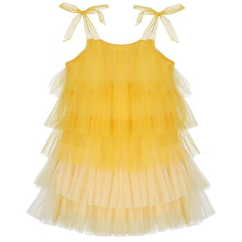 Girls Yellow Logo Tulle Dress 