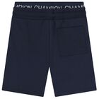 Boys White & Navy Blue Shorts Set, 1, hi-res