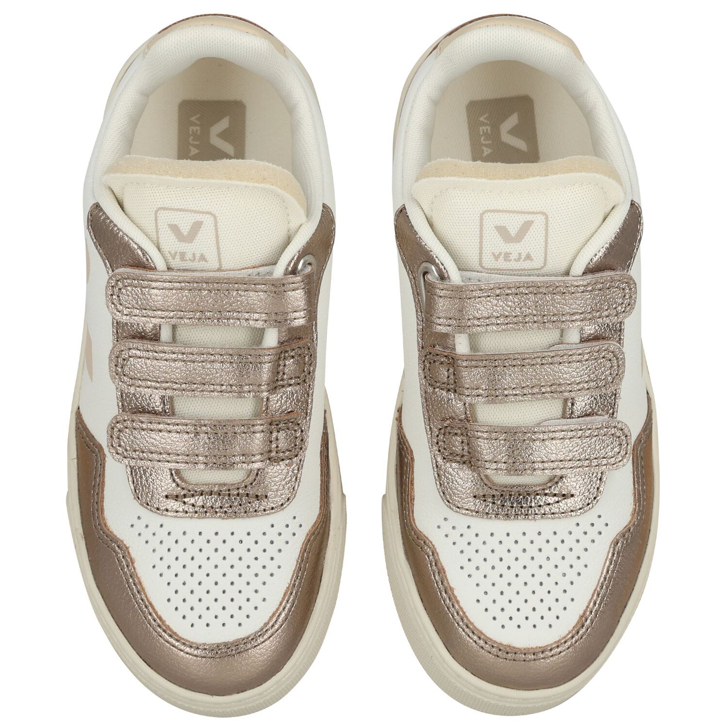 Girls White & Gold Leather Trainers , 1, hi-res