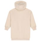 Girls Beige Embellished Cherry Hooded Sweatshirt Dress, 1, hi-res