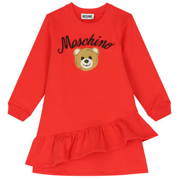 Girls Red Teddy Bear Logo Dress