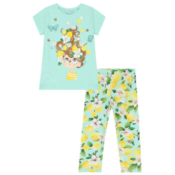 Girls Aqua Lemon Leggings Set