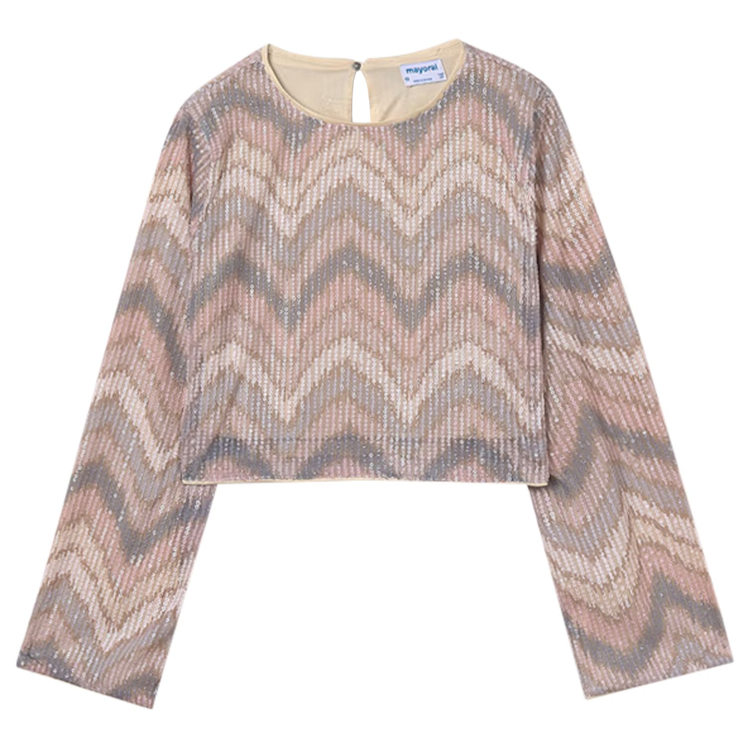 توب بنات بأكمام مطرز بالترتر باللون الوردي , 1, hi-res