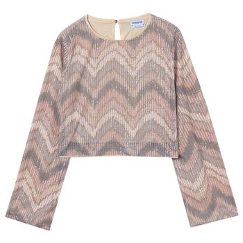 توب بنات بأكمام مطرز بالترتر باللون الوردي 