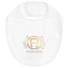 White & Gold Logo Baby Bib, 1, hi-res