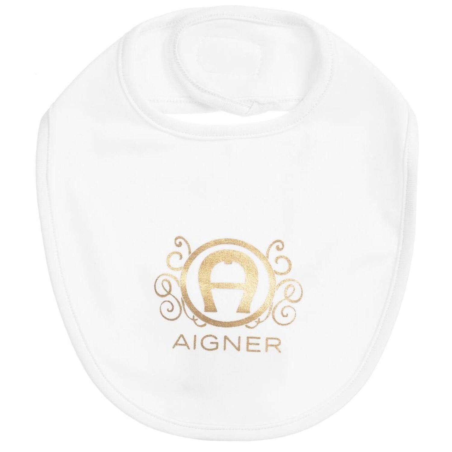 White & Gold Logo Baby Bib, 1, hi-res