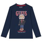 Boys Navy Blue Teddy Bear Long Sleeve Top, 3, hi-res
