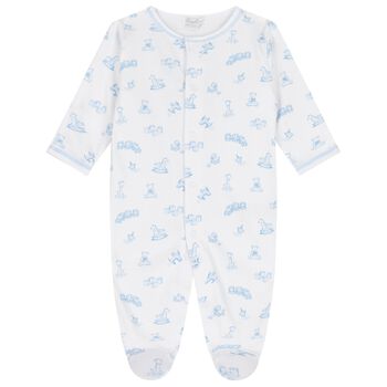 Baby Boys White & Blue Vintage Toy Treasures Babygrow