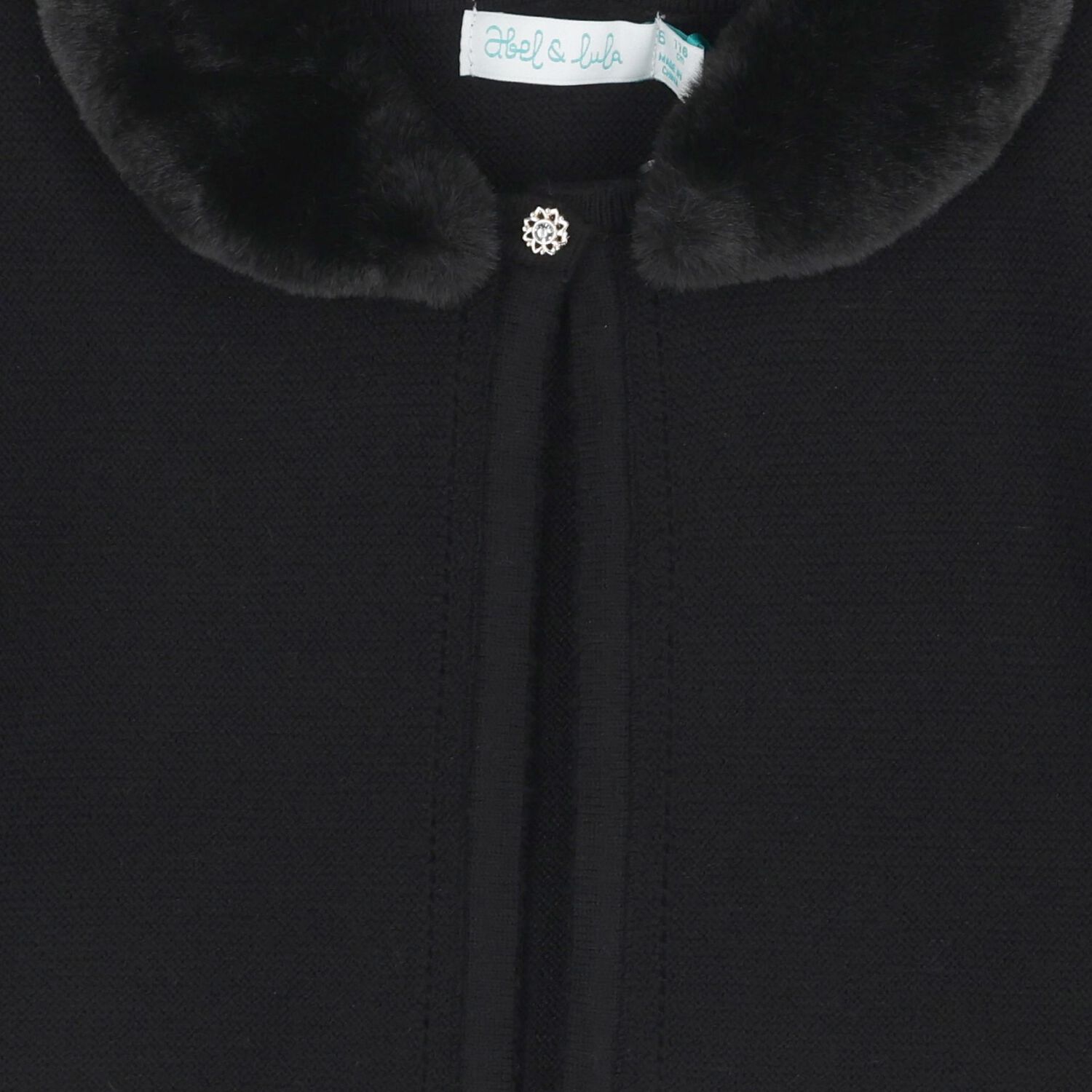 Girls Black Faux Fur Collar Cardigan, 2, hi-res