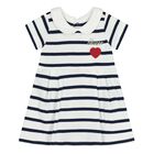 Baby Girls White & Navy Blue Striped Dress Set , 1, hi-res