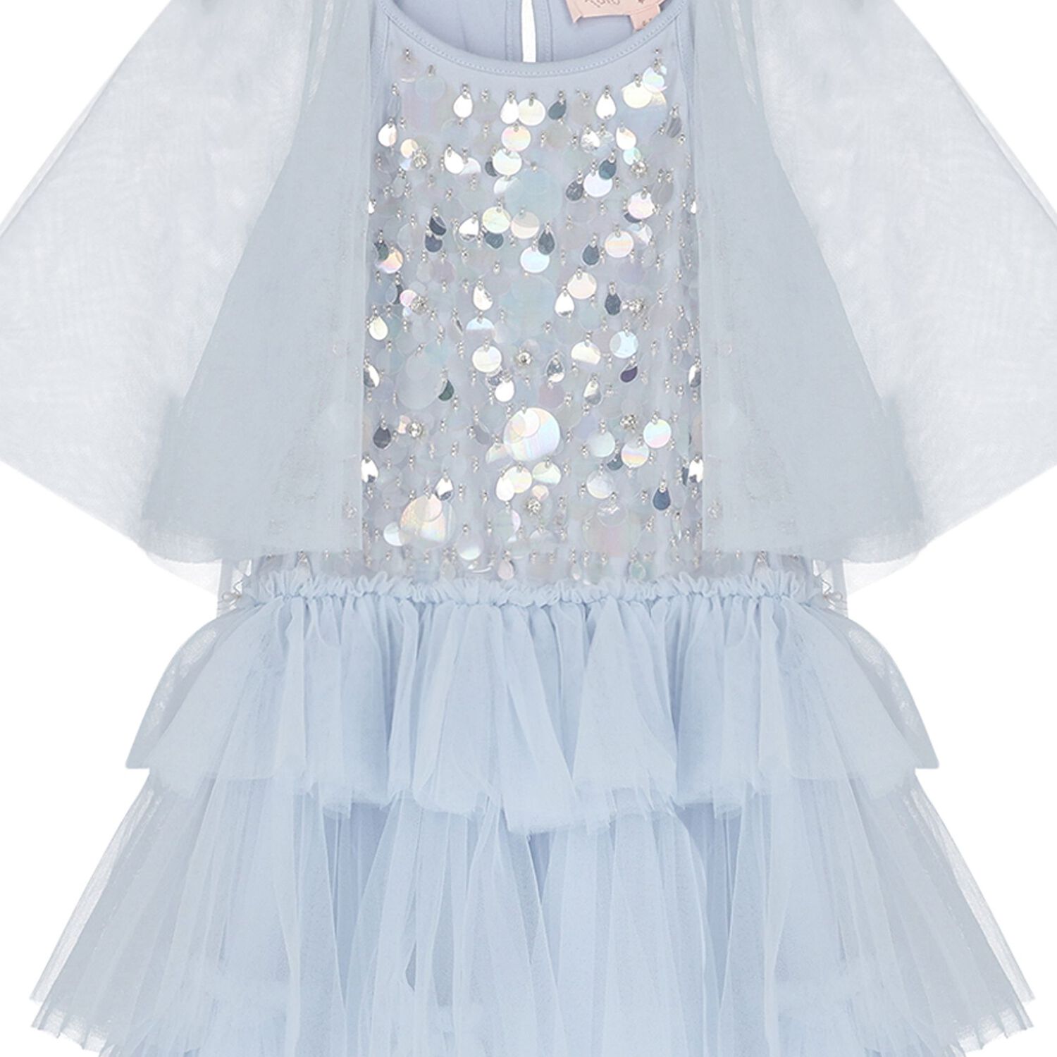 Girls Blue Tiered & Sequinned Tulle Dress, 1, hi-res
