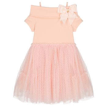 فستان بنات من التول بفيونكه باللون الوردى 