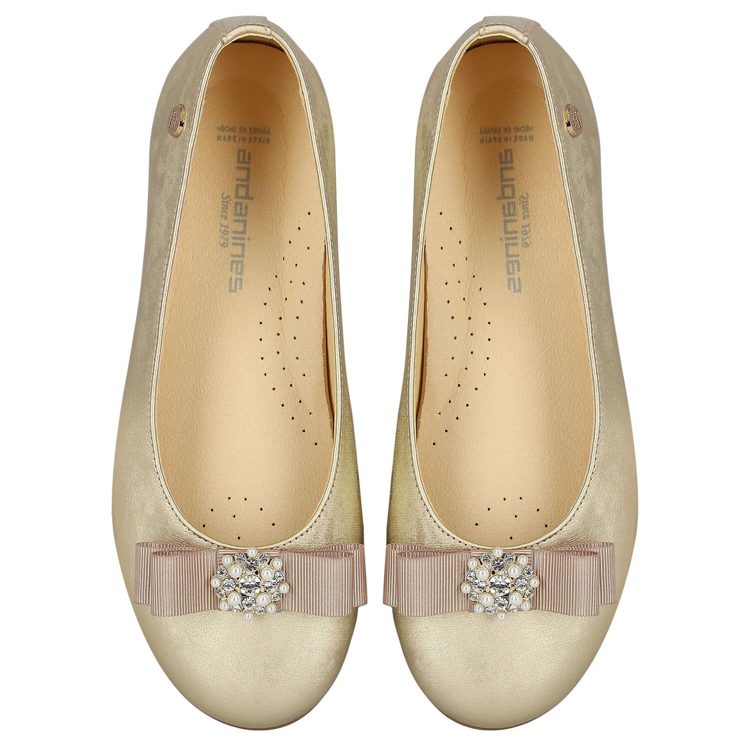 حذاء بنات باليرينا بفيونكة باللون الذهبى, 1, hi-res image number null