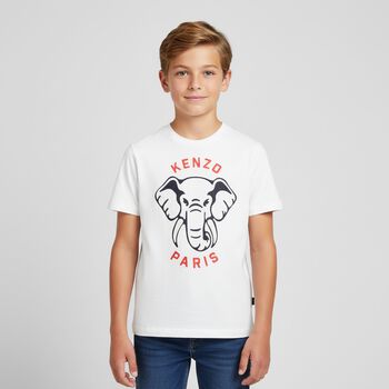 Boys White Elephant Logo T-Shirt