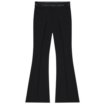 Girls Black Logo Flared Trousers