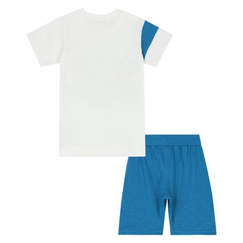 Boys White & Blue California Shorts Set