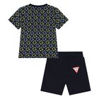 Younger Boys Navy Blue Logo Shorts Set, 1, hi-res
