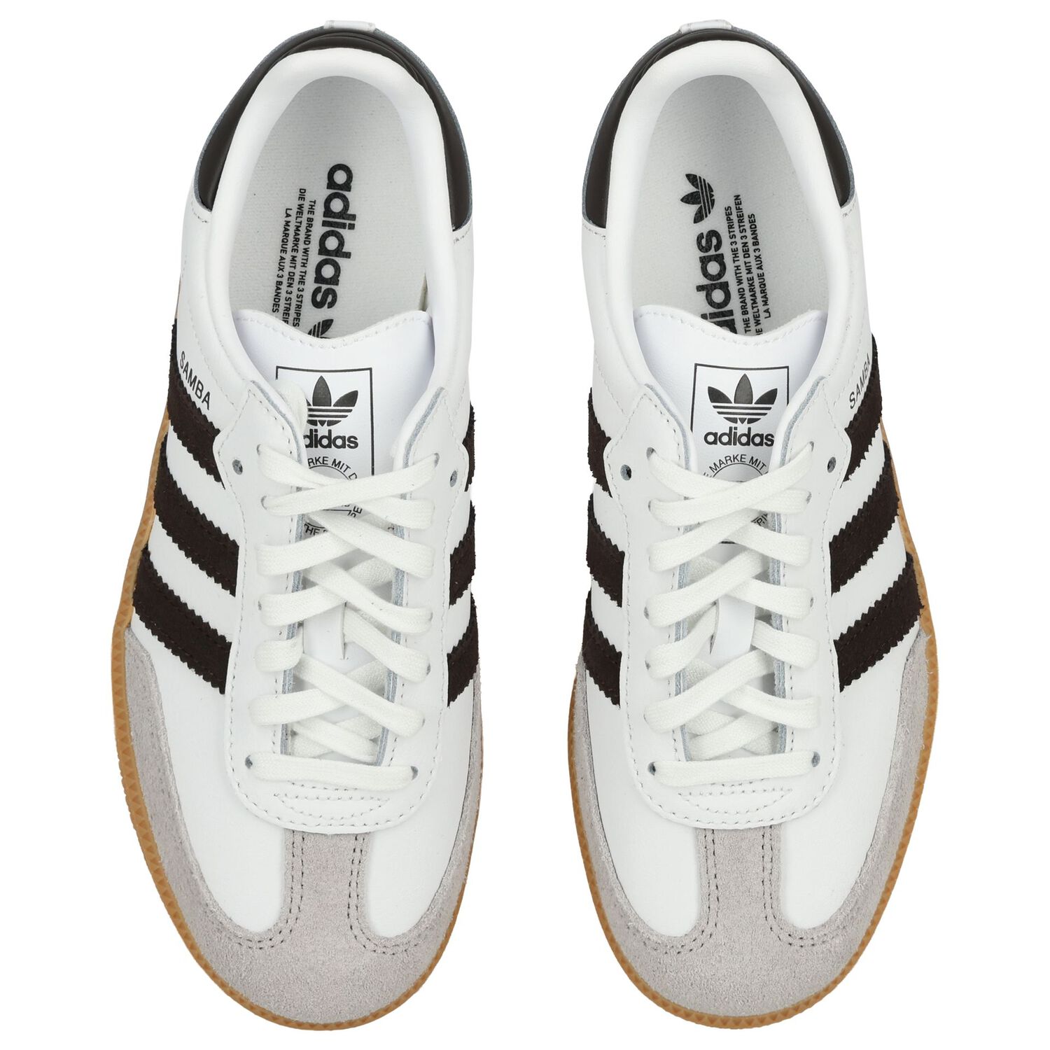 White & Brown Logo Samba Trainers, 1, hi-res