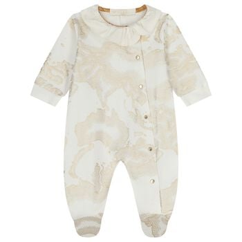 Baby Girls White & Gold Geo Map Babygrow