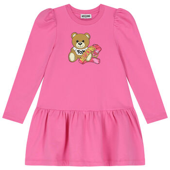 Girls Pink Teddy Bear Logo Dress