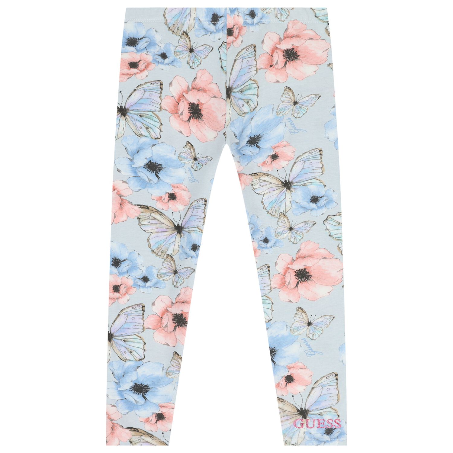 Girls Blue Floral & Butterfly Leggings , 1, hi-res