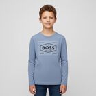 Boys Blue Logo Long Sleeve Top, 1, hi-res