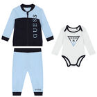 Baby Boys White & Blue 3 Piece Tracksuit, 1, hi-res