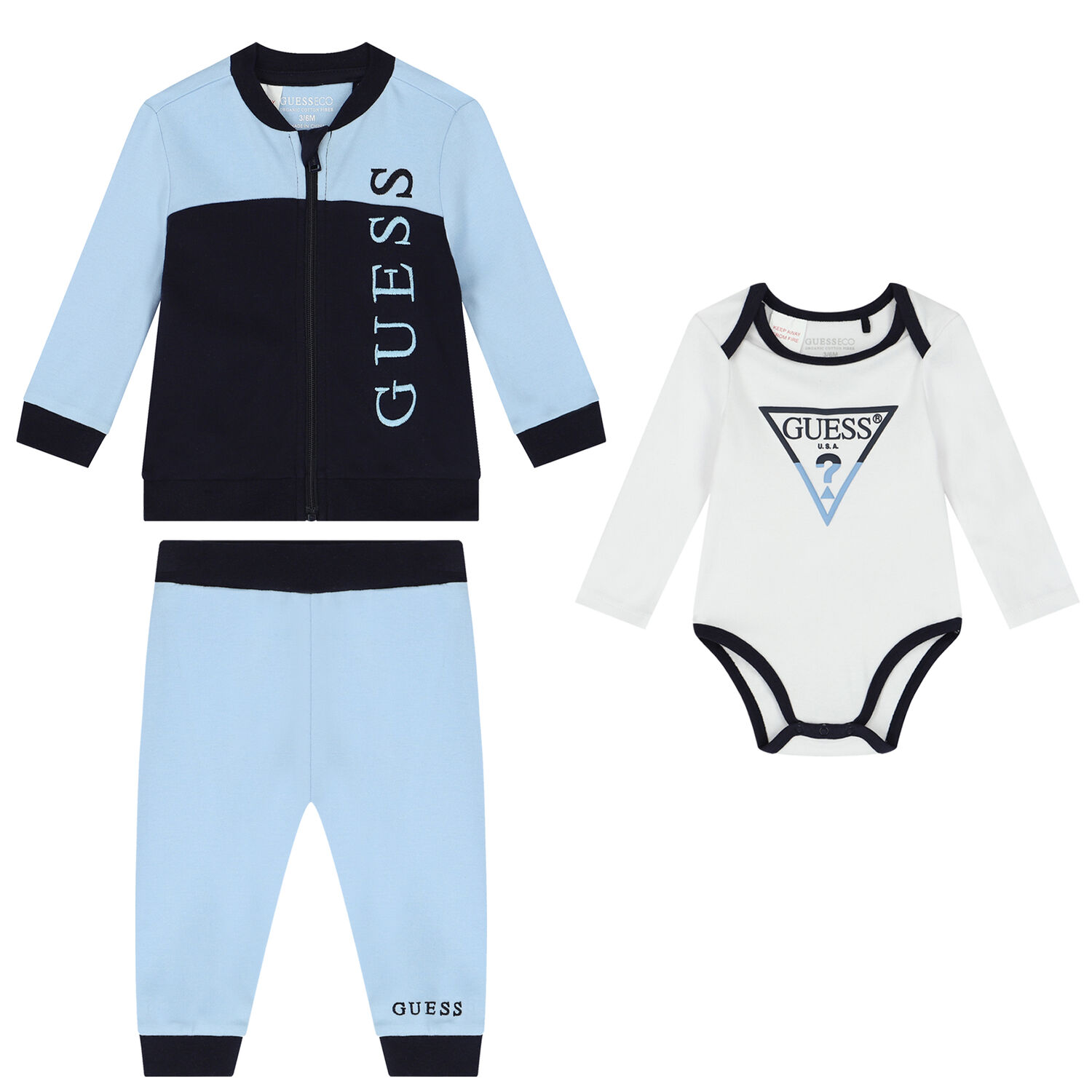 Baby Boys White & Blue 3 Piece Tracksuit, 1, hi-res