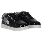 Girls Black & Silver Star Trainers, 2, hi-res