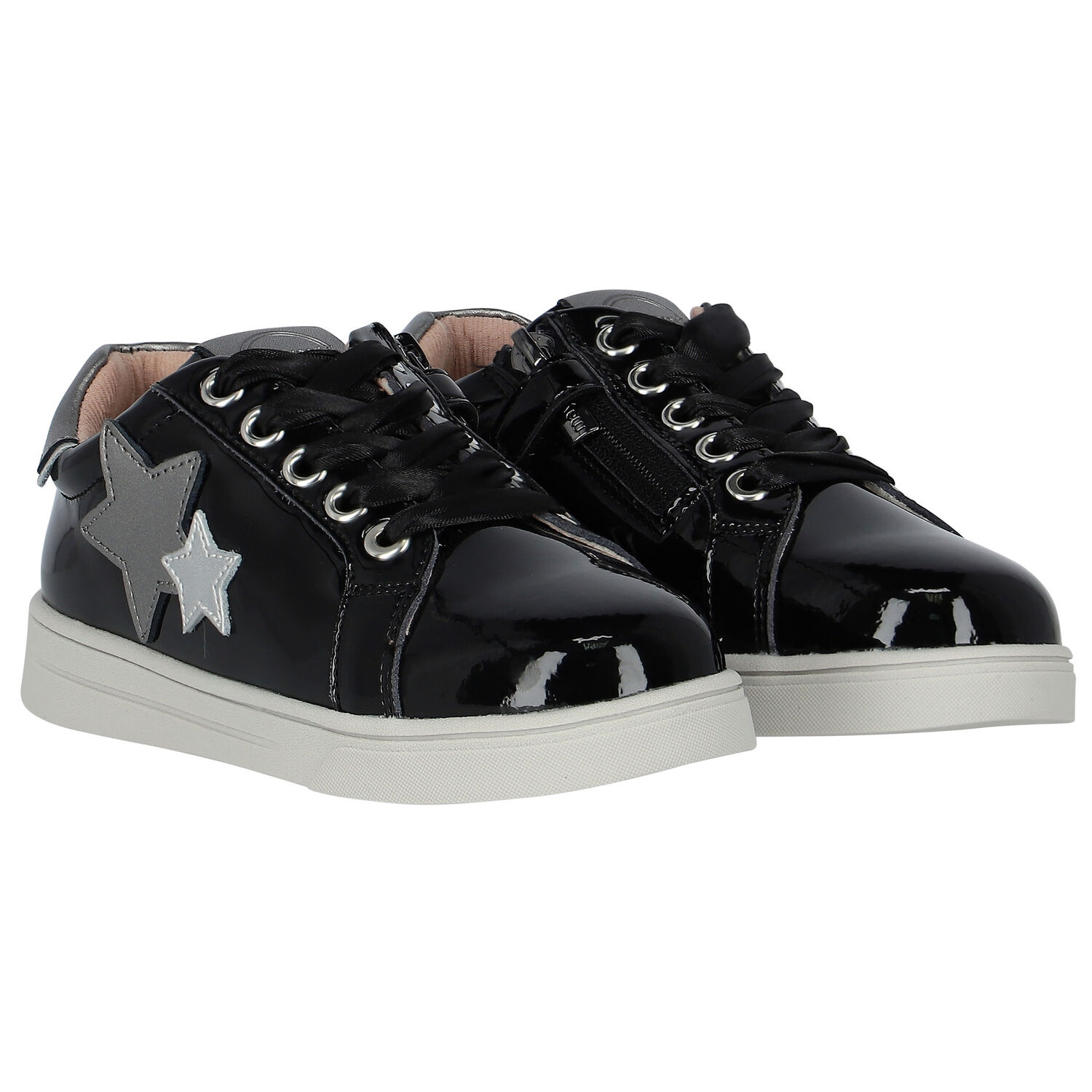 Girls Black & Silver Star Trainers, 2, hi-res image number null
