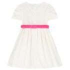 Girls White & Pink Bow Dress, 1, hi-res
