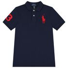 Boys Navy Blue Logo Polo Shirt, 1, hi-res